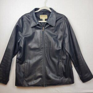 Eddie Bauer Womens Leather Jacket Black Full Zip Collar Lined Tall XL